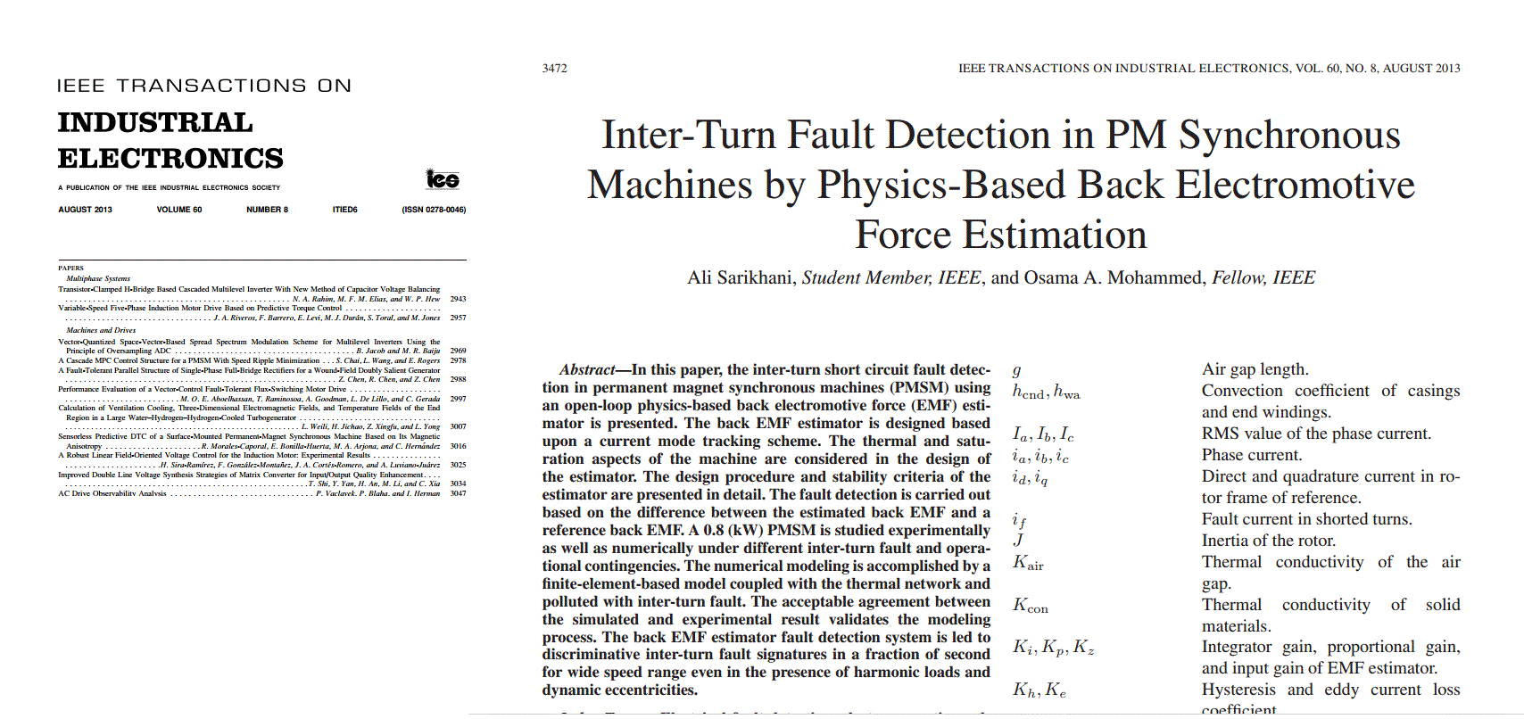 Inter-turn Fault Detection in PM Synchronous Machines by Physics-based Back Electromotive Force Estimation