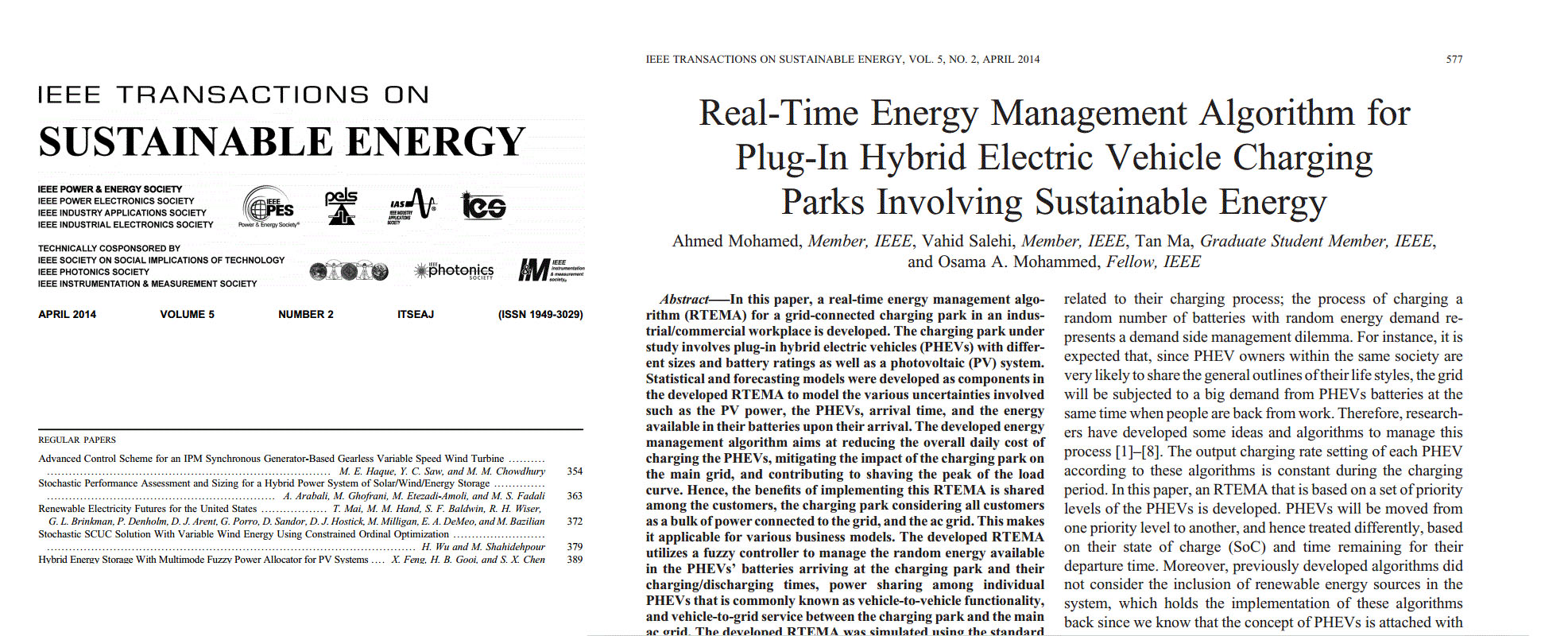 Real-Time Energy Management Algorithm for Plug-In Hybrid Electric Vehicle Charging Parks Involving Sustainable Energy
