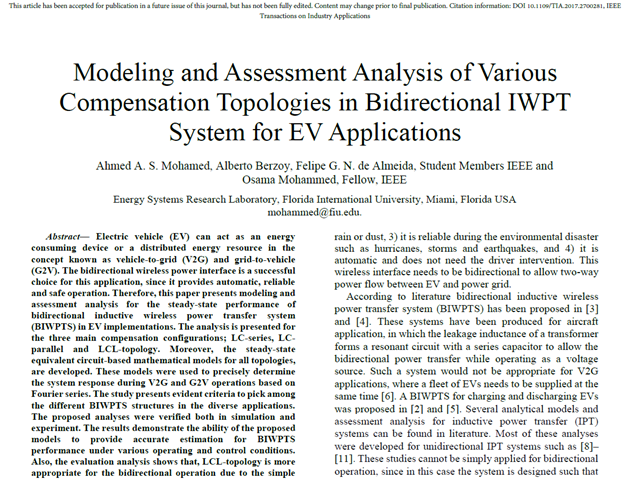 Steady-State Performance Assessment of Different Compensation Topologies in Two-way IWPT System for EV Ancillary Services