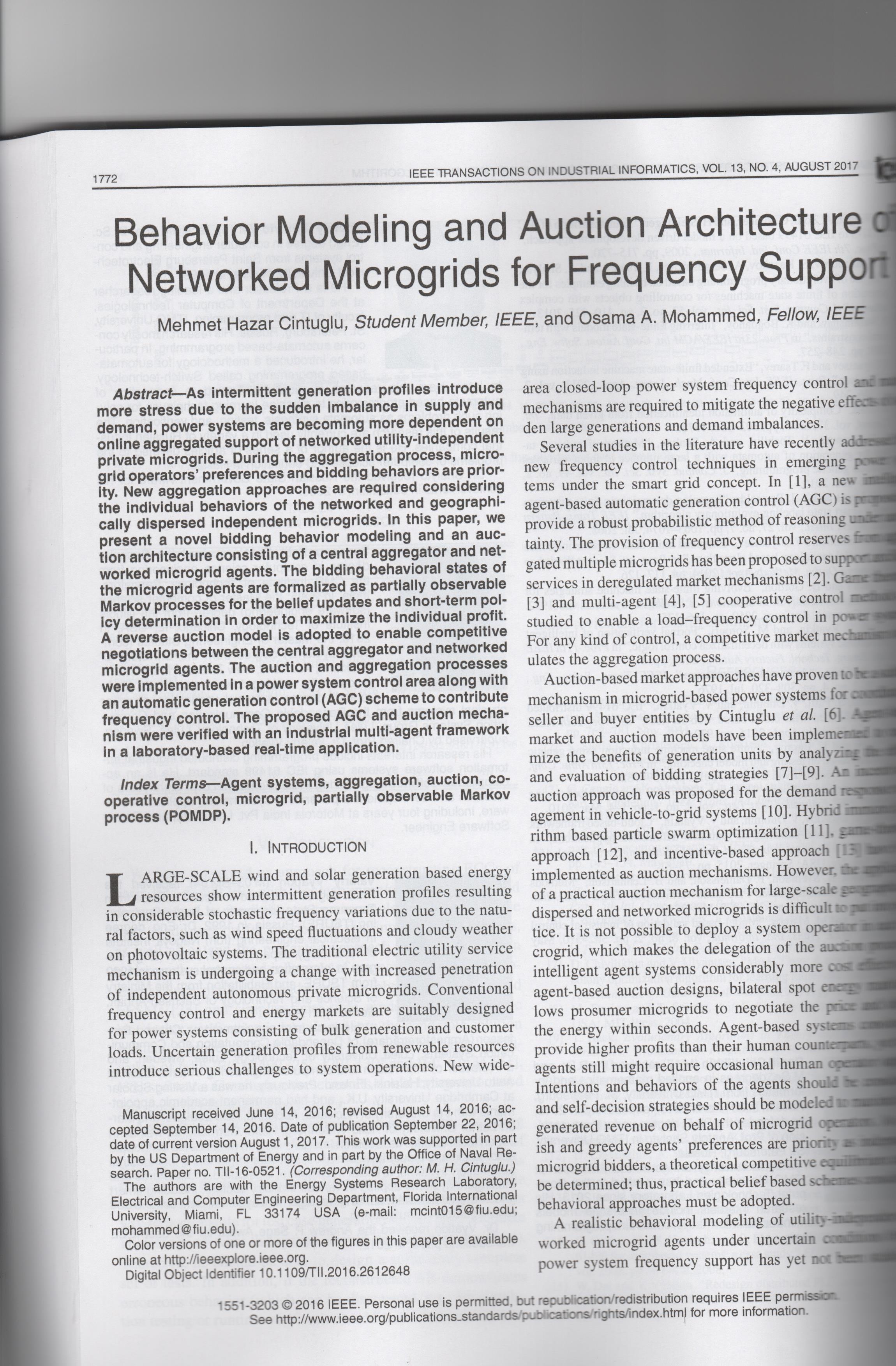 Behavior Modeling and Auction Architecture of Networked Microgrids for Frequency Support,