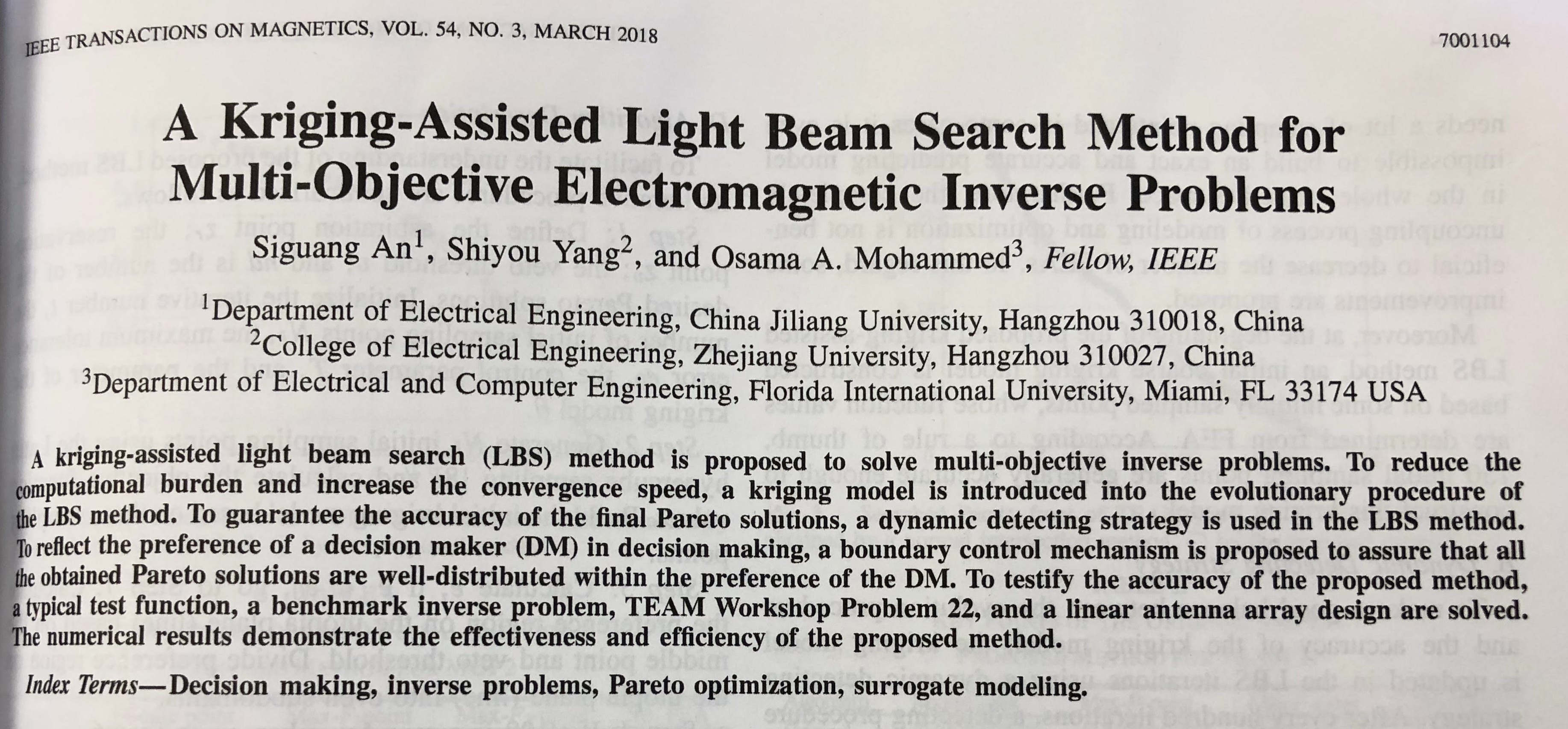 A Kriging-Assisted Light Beam Search Method for Multi-Objective Electromagnetic Inverse Problems