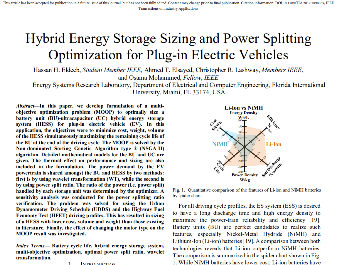 Hybrid Energy Storage Sizing and Power Splitting Optimization for Plug-in Electric Vehicles