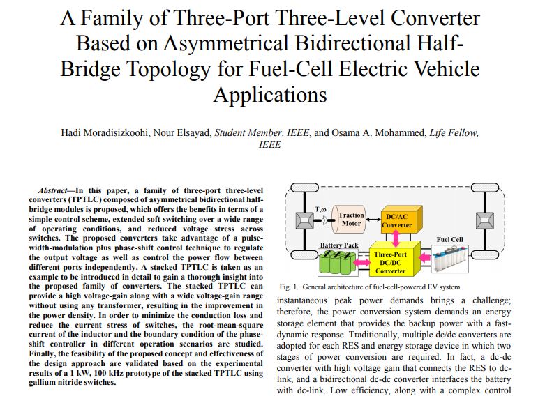 A Family of Three-Port Three-Level Converter Based on Asymmetrical Bidirectional Half-Bridge Topology for Fuel-Cell Electric Vehicle Applications