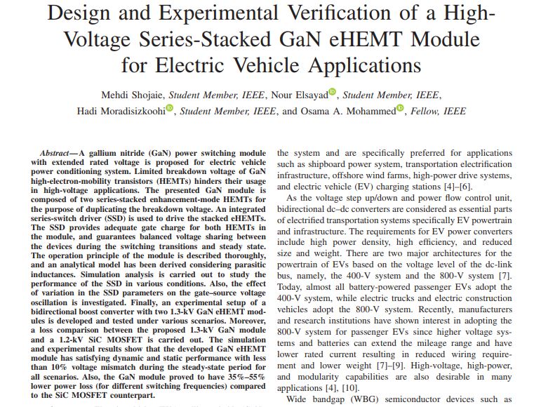 Design and Experimental Verification of a High-Voltage Series-Stacked GaN eHEMT Module for Electric Vehicle Applications