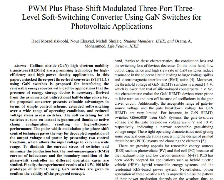 PWM Plus Phase-Shift Modulated Three-Port Three-Level Soft-Switching Converter Using GaN Switches for Photovoltaic Applications