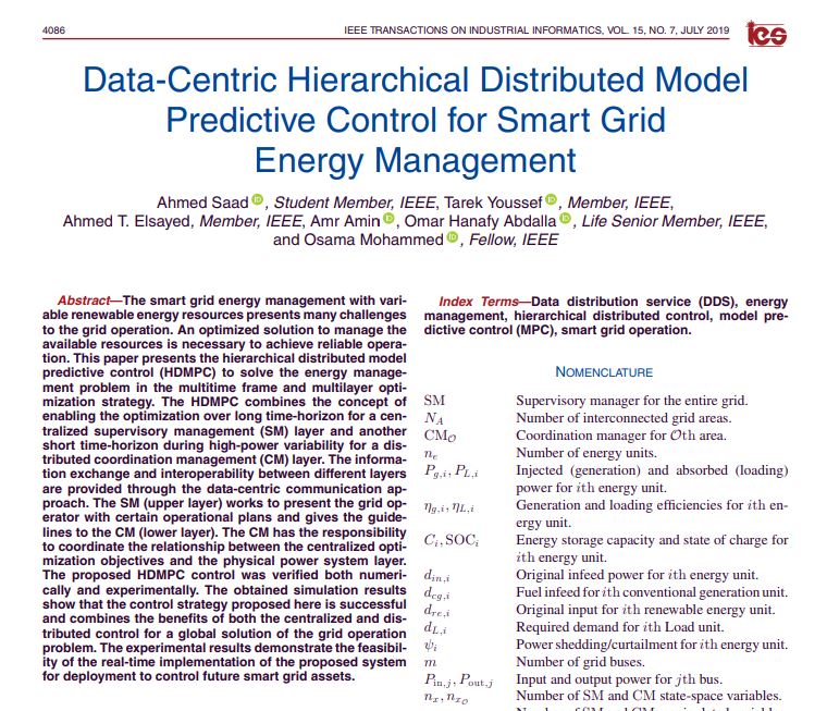 Data-Centric Hierarchical Distributed Model Predictive Control for Smart Grid Energy Management