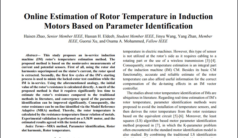 Online Estimation of Rotor Temperature in Induction Motors Based on Parameter Identification